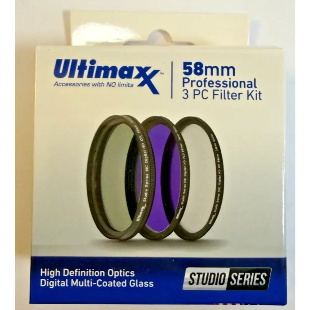 ULTIMAXX 3 Piece Multi Coated HD Filter Kit 58mm (UV, CPL, FLD) NEW Case include